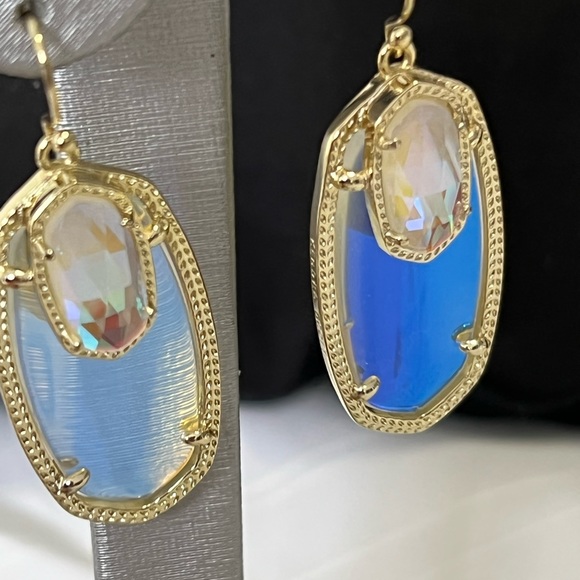 NWT Kendra Scott RARE Emmy Earrings Double Dichroic Yellow Gold GORGEOUS! - Picture 15 of 15